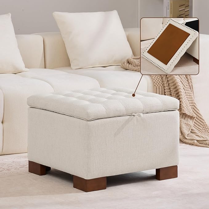 WUTUTUEE 24" Square Fabric Storage Ottoman by WUTUTUEE
