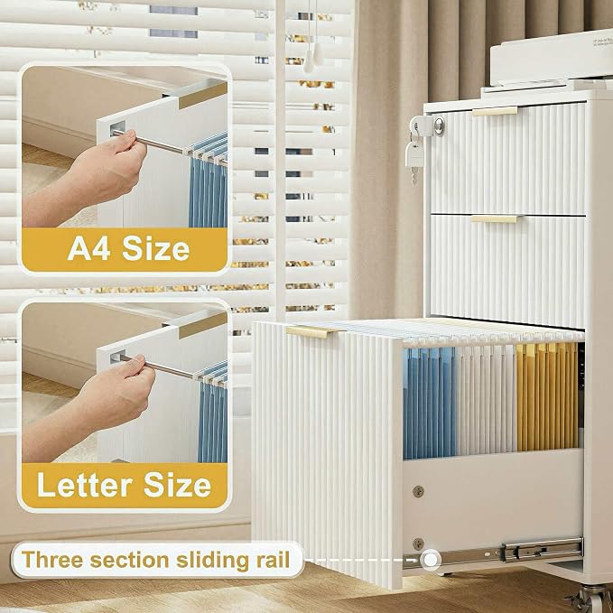 3 Drawers Fluted Mobile File Cabinet - Image 3