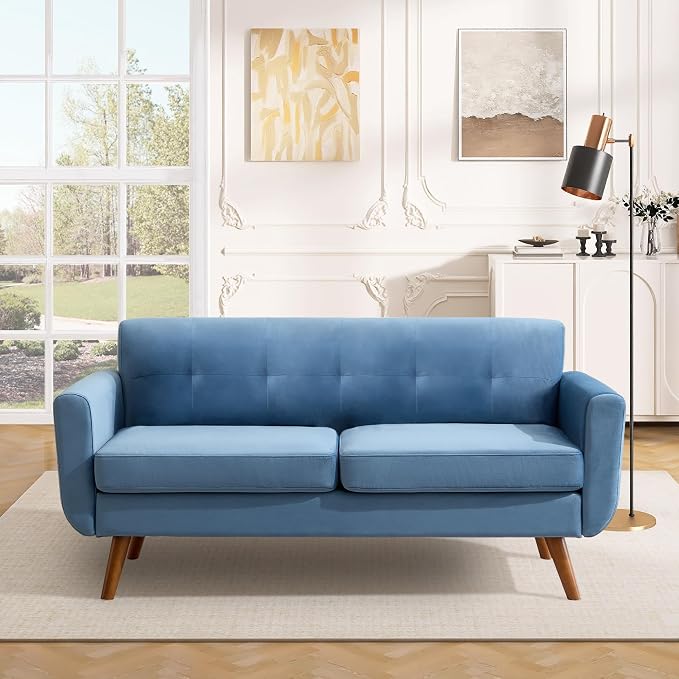 Tbfit 65" W Loveseat Sofa, Velvet Mid Century Modern Love Seat Couches - Image 8