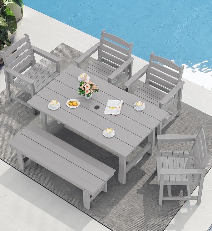 SERWALL Patio Dining Table and Bench Set by SERWALL