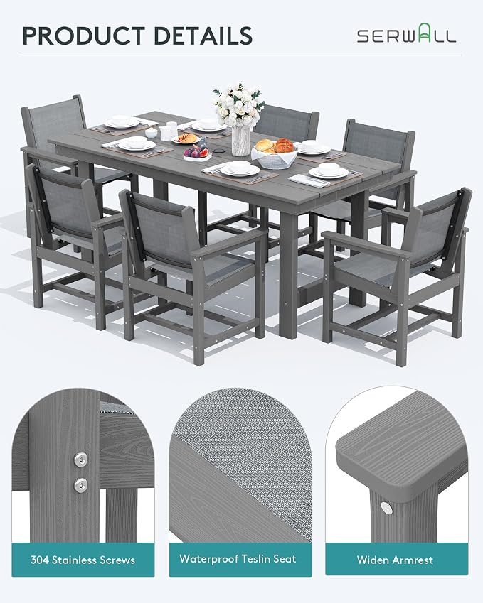 SERWALL 5 Piece Patio Dining Sets, Outdoor HDPE Dining Furniture Set - Image 5
