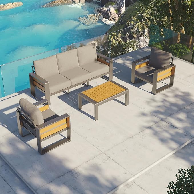 Aoxun Aluminum Outdoor Patio Furniture Set, Coffee Table ×1, Dark Grey & Light - Image 2