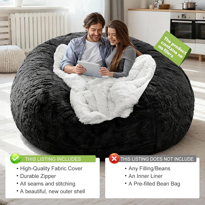 YudouTech (No Filler Bean Bag Chair Cover Without Filler, Big Round Soft Fluffy - Image 8