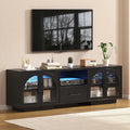 70" LED TV Stand with Storage for 75/80" TVs, Faux Marble Entertainment Center by SOLACEFURNITURE