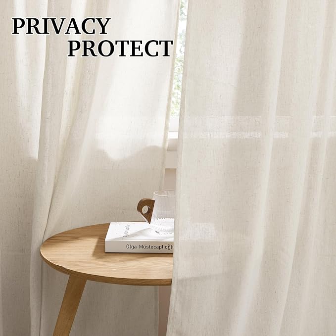 RYB HOME 108 inches Long Farmhouse Boho Curtains, Semi Sheer Thick Linen Light - Image 2