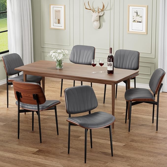 REONEY Dining Chairs Set of 8, Mid-Century Modern Upholstered PU Leather Chairs - Image 4