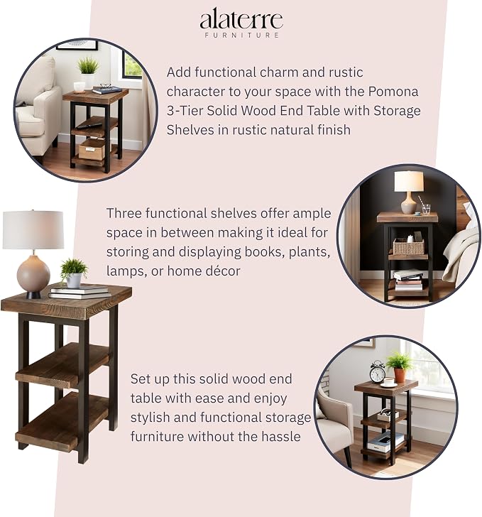 Alaterre Furniture Pomona Living Room 3-Tier Solid Wood End Table - Image 4
