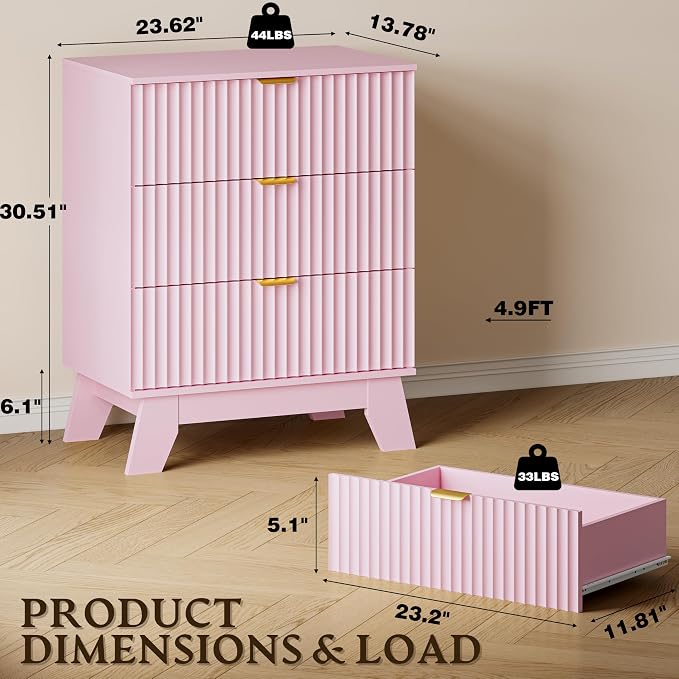 BORNOON Fluted 3 Drawer Dresser, 30.3" Tall Compact Modern Boho Chest of Drawers - Image 2