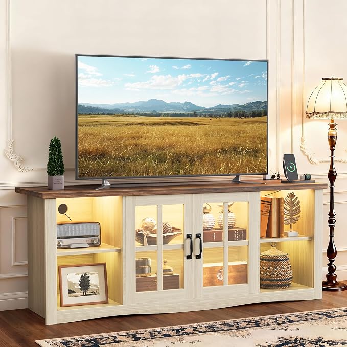 YESHOMY Farmhouse LED TV Stand by SearchallYESHOMY