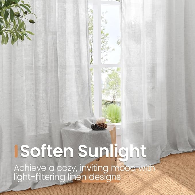 BGment Light Grey Linen Curtains 45 Inch Length - Image 4