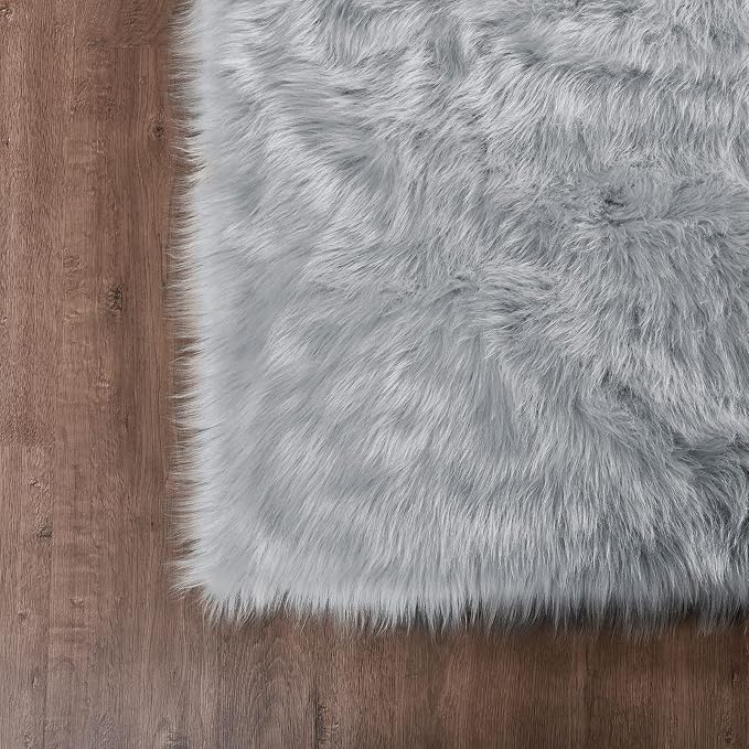 Goolela Grey Round Area Rug 6ft Fluffy Circle Faux Sheepskin Fur Carpet - Image 6