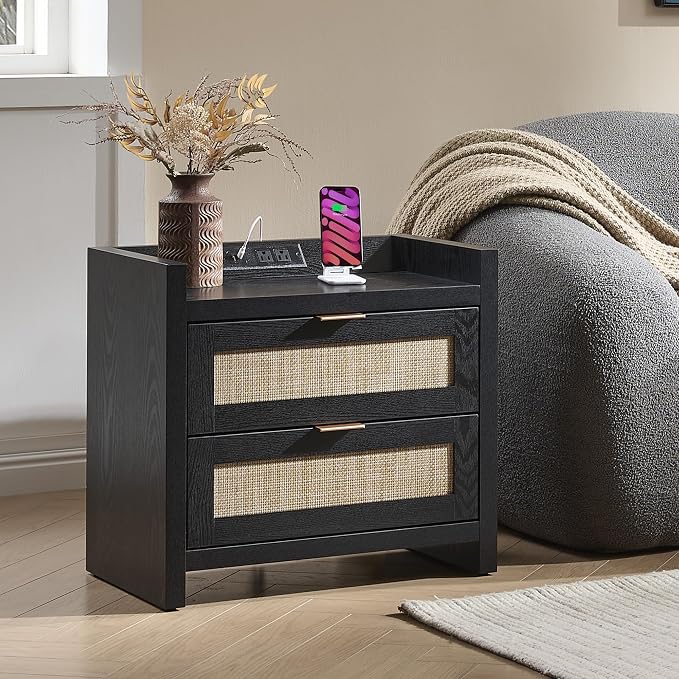 SICOTAS Black Nightstands Set of 2 Bed Side Table - Image 5