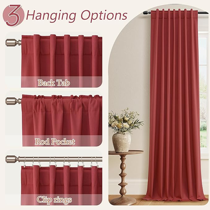 Guken Red 100% Blackout Linen Curtains 72 Inch Length 2 Panels Set - Image 6