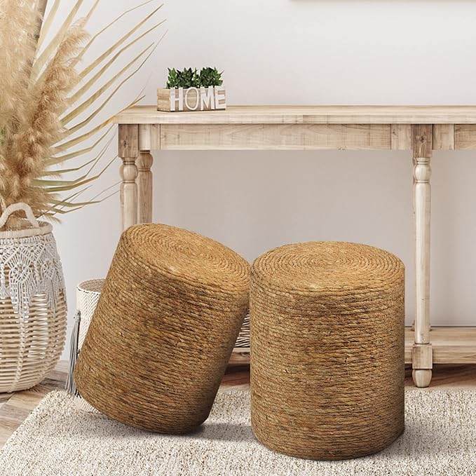 Wimarsbon Natural Seagrass Foot Stool, Hand Weaving Round Ottoman, - Image 8