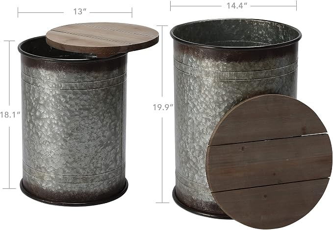 Rustic Storage Ottoman Seat Stool, Farmhouse Accent Side Table, Antique - Image 3