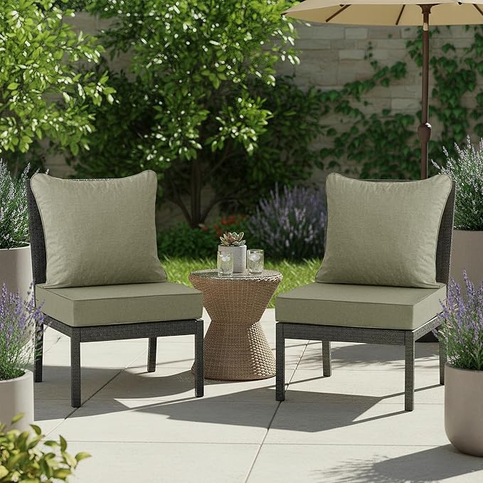 Summsun Water Resistant Outdoor Chair Cushions, Faux Linen Backrest and Deep - Image 9