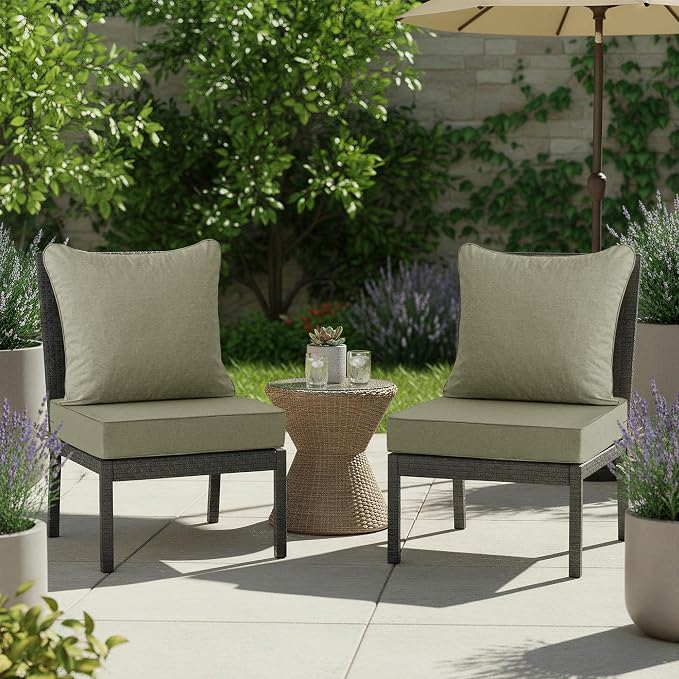 Summsun Water Resistant Outdoor Chair Cushions, Faux Linen Backrest and Seat - Image 9