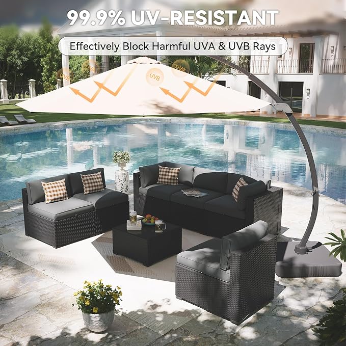 Aoxun Patio Furniture Set with Umbrella, 8 Piece Outdoor Sectional Sofas - Image 2