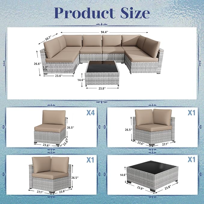 KIGOTY 7-Piece Patio Furniture Set, All-Weather PE Rattan Outdoor Sectional Sofa - Image 3