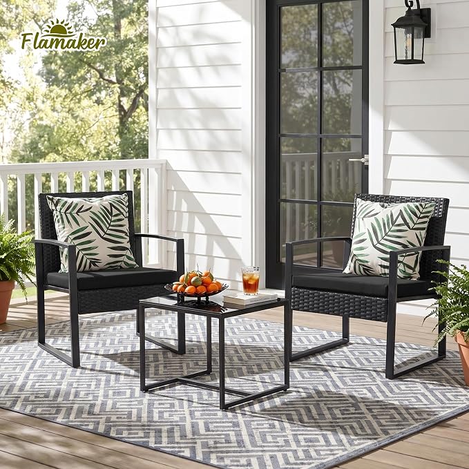 Flamaker 3 Pieces Outdoor Patio Wicker Furniture Set, Modern Rattan Chair - Image 8