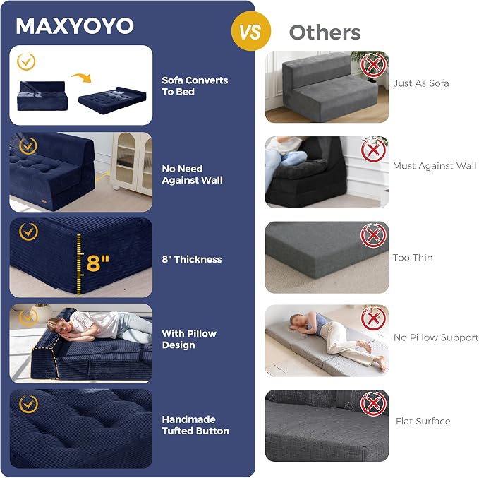 MAXYOYO 8" Folding Sofa Bed, Fold Out Chair Bed Sleeper Chair, Convertible - Image 6