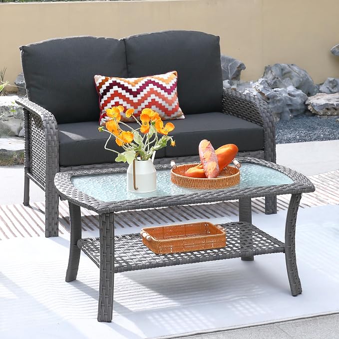 ovios 2-Piece Patio Furniture Set, Outdoor Wicker Sofa by OVIOS