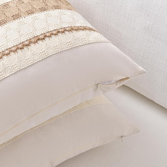 Fancy Homi Set of 1 Boho Neutral Decorative Throw Pillow Cover 16x16 Inch - Image 3