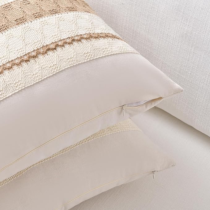 Fancy Homi Set of 1 Boho Neutral Lumbar Decorative Throw Pillow Cover 12x20 Inch - Image 3