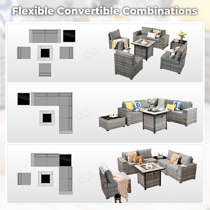 ovios 7 Pieces Patio Furniture Set, Outdoor Wicker Sectional Sofa - Image 2