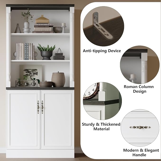 Bookshelf with Doors, Floor Standing Display Storage Cabinet - Image 4