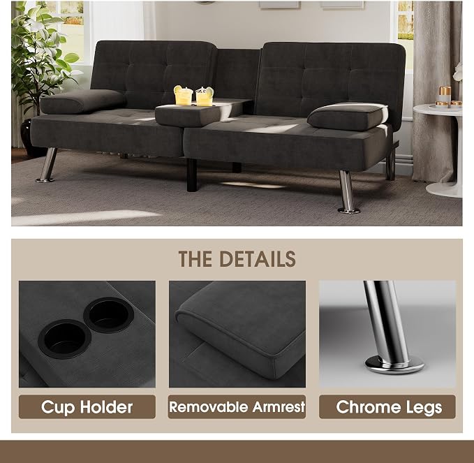 Flamaker Futon Sofa Bed Modern Folding Futon Set Linen Fabric Convertible - Image 5