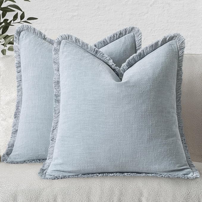 MIULEE Decorative Throw Pillow Covers Neutral Linen Fringe Throw Pillows Set of - Image 7