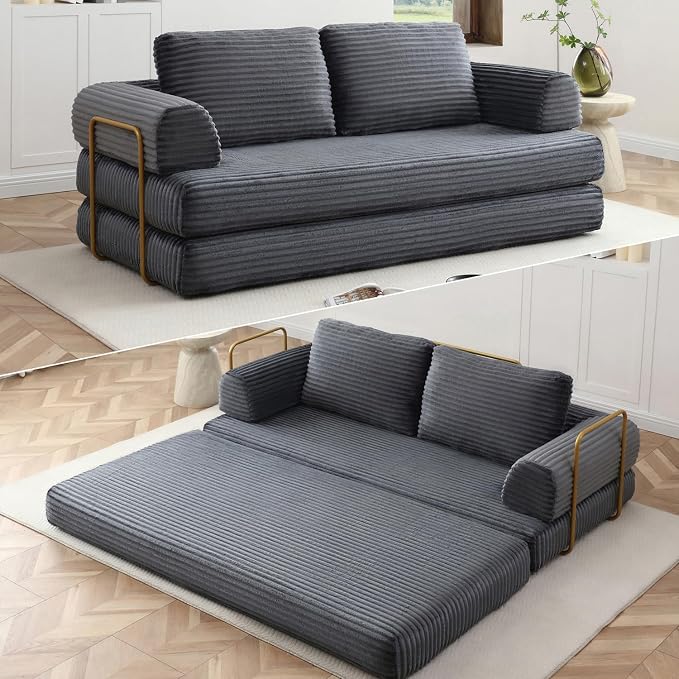 HANXIN 80 Inch Convertible Sleeper Sofa Bed, High Back Plush Corduroy Folding by HANXIN