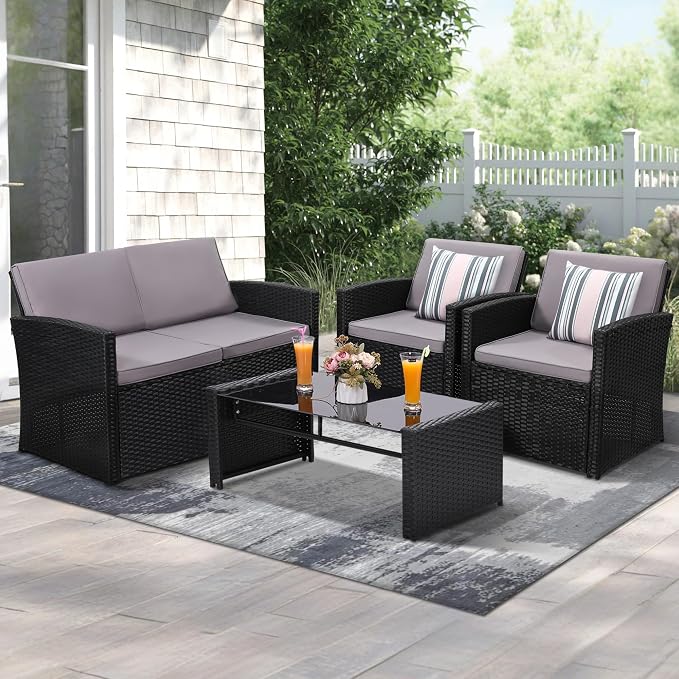 KROFEM 4-Piece Patio Furniture Set, Wicker Outdoor Rattan Sectional Sofa - Image 7