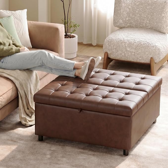 LINLUX Extra Large Leather Storage Ottoman, 35.5 Inch Large Square Lift Top - Image 8