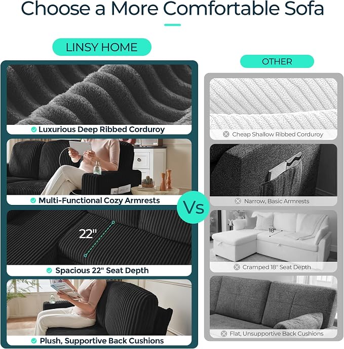 LINSY HOME Loveseat Sofa with Pull Out Couch Chaise: 2-in-1 Convertible 2 - Image 6