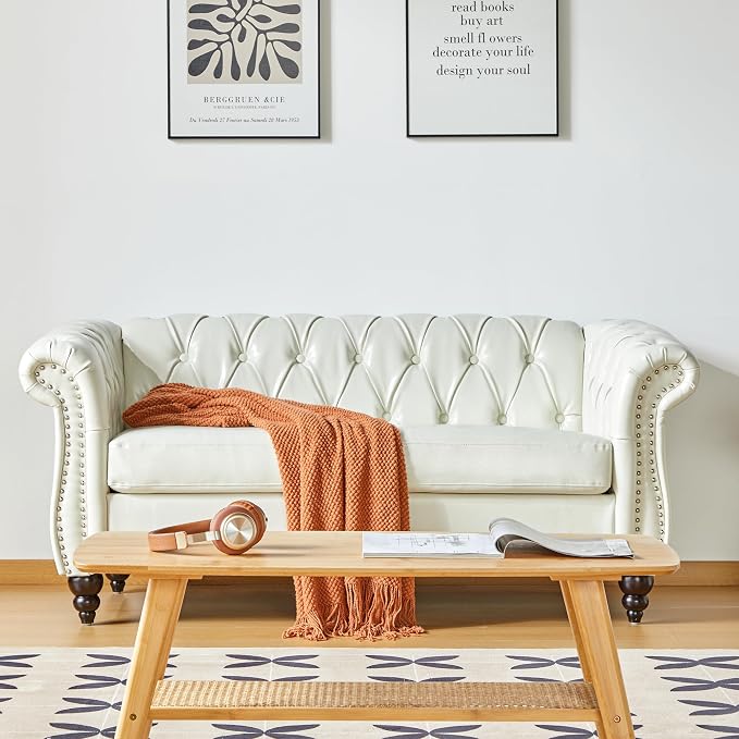 Chesterfield Loveseat Sofa, Modern Leather Small Sofa Couch 2 Seater by RUSTYER
