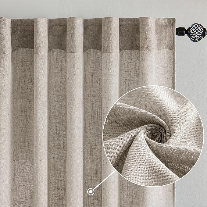 MIULEE Burlywood Birch Linen Curtains 108 Inches Long 2 Panels - Image 2