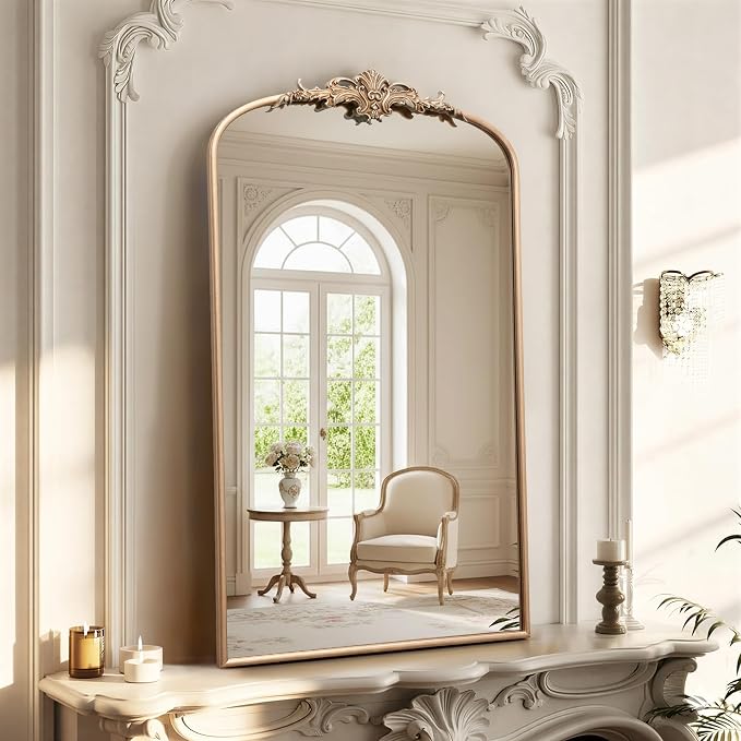 Besdomus Vintage Gold Wall Mirror: 24"x42" French Large Arch Champagne Gold by Besdomus