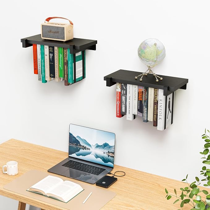 NANATI 2 Set of Floating Bookshelf, Pine Wood Invisible Bookshelf, Hanging - Image 3