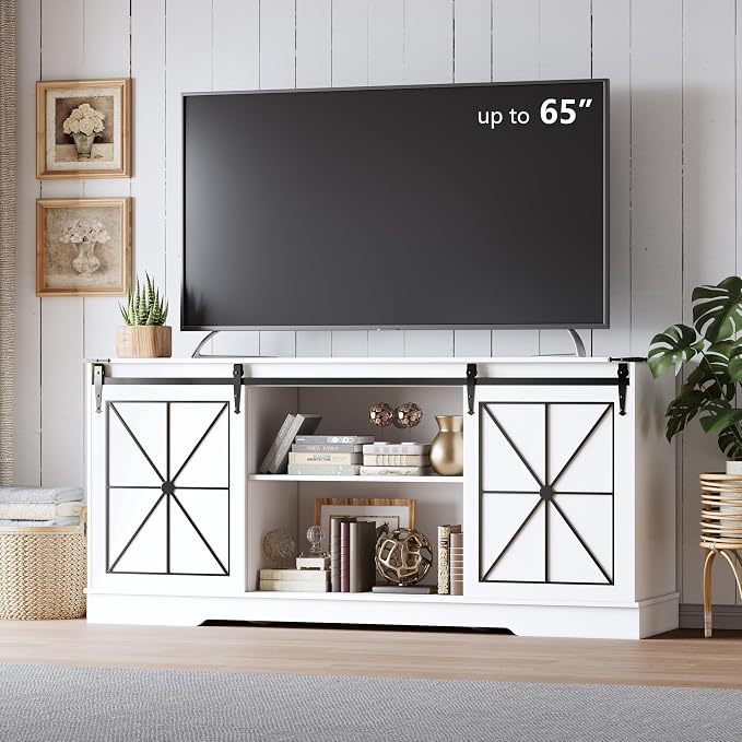 Farmhouse TV Stand for 65/60/55 Inch Tvs, Modern Entertainment Center by Xixini