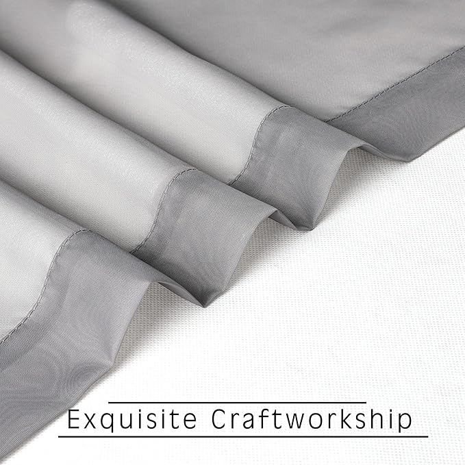 OVZME Charcoal Grey Sheer Curtains 36 inches Long, Short Kitchen Window - Image 5