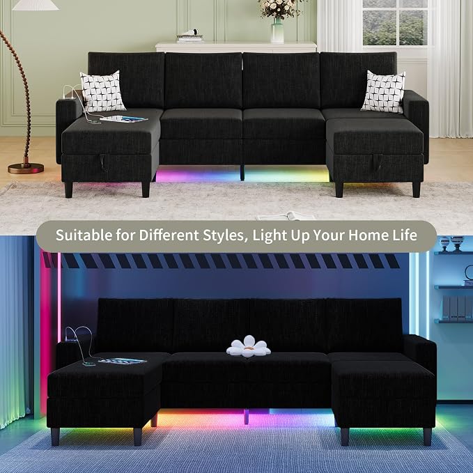 Sectional Couches for Living Room, 6-Seats Soft Linen Fabric Sectional Sofa - Image 5