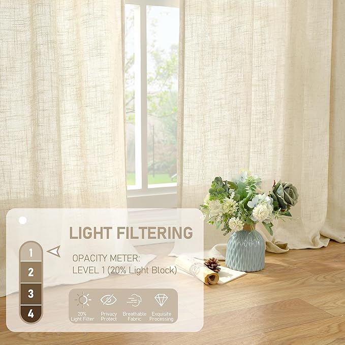 LAMIT Living Room Linen Curtains 90 Inch - Image 4