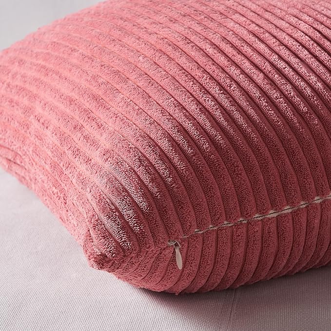 Topfinel Pink Throw Pillows Covers 18x18 Inch Set of 4, Farmhouse Corduroy - Image 7