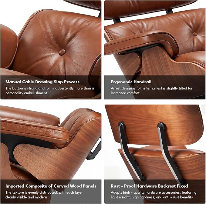 Top Grain Leather, Mid Century Chaise Lounge Chair and Ottoman, Reading Chair - Image 6