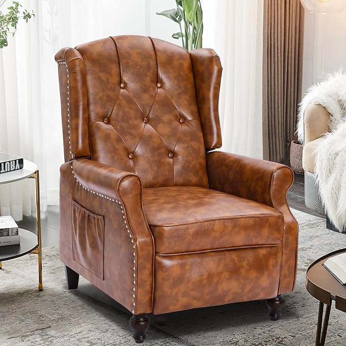 Wingback Recliner Chair with Heat and Massage, PU Leather Push Back Recliner by Consofa