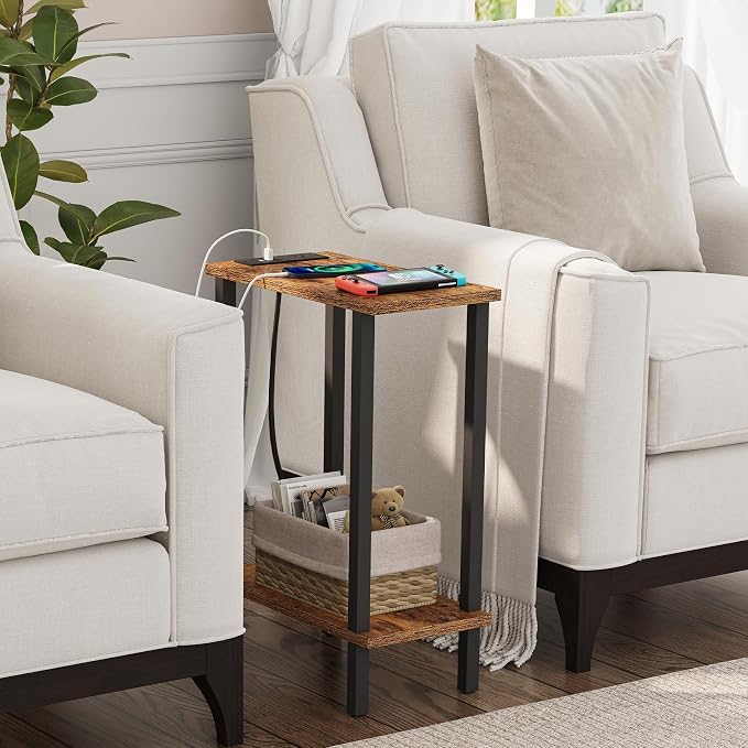 TUTOTAK Small End Table with Charging Station, Narrow Side Table with USB Ports - Image 6