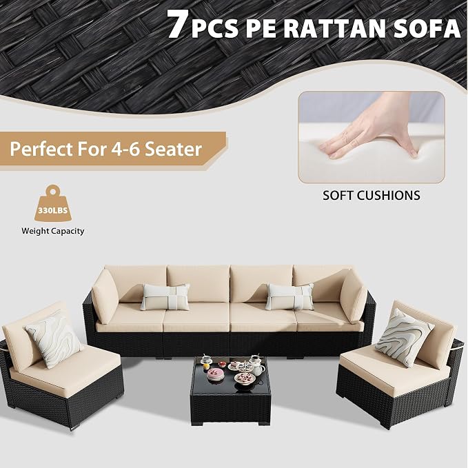 KIGOTY 7-Piece Patio Furniture Set, All-Weather PE Rattan Outdoor Sectional Sofa - Image 7