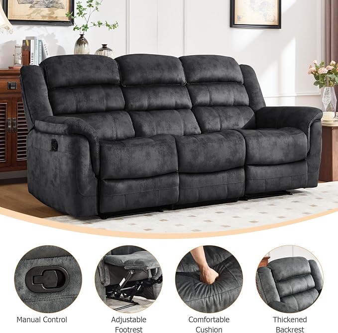 EBELLO 2 Pieces Reclining Couch Furniture Set, Soft Fabric Manual Recliner Sofa - Image 3